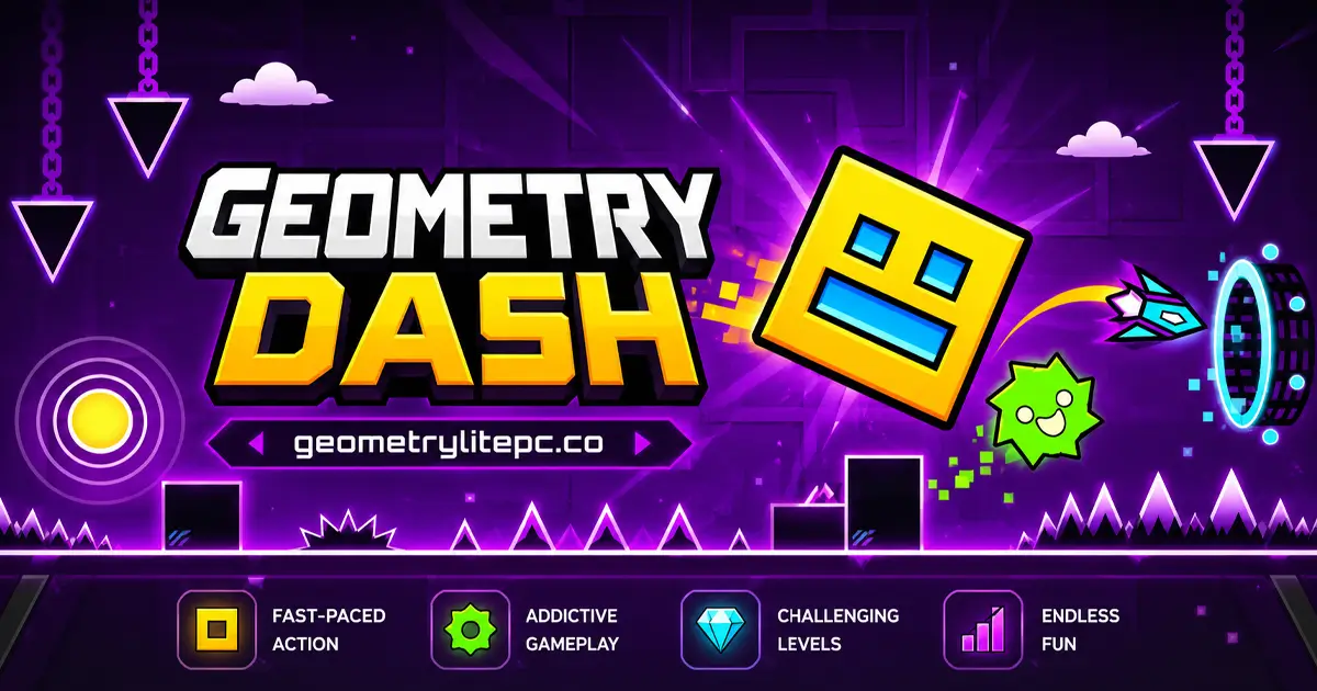 Geometry Dash online game with cube, spikes, and rhythm platform obstacles
